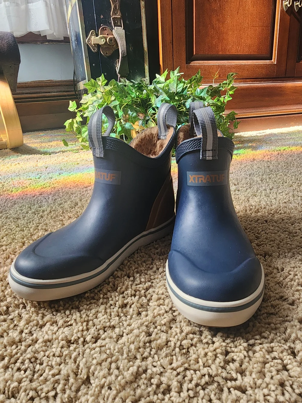 Xtratuf Navy Faux Fur Lined Waterproof Pull-On Boots With Tan Accents - Picture 4 of 11